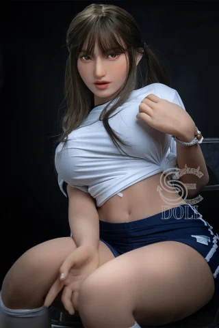 Realistic sex doll SED281-157-H-Head124-Piper with long hair and athletic attire, showcasing lifelike features.