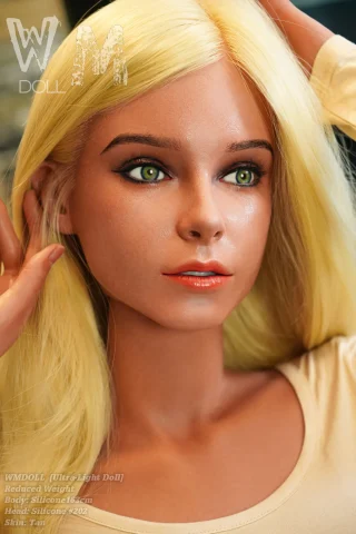 Silicone WM Doll features a 163cm ultra-light body with tan skin and realistic green eyes.