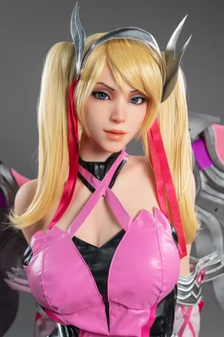 Lili Lady 171cm G Cup fair skin, wearing a pink and black outfit with pigtails and silver accents.